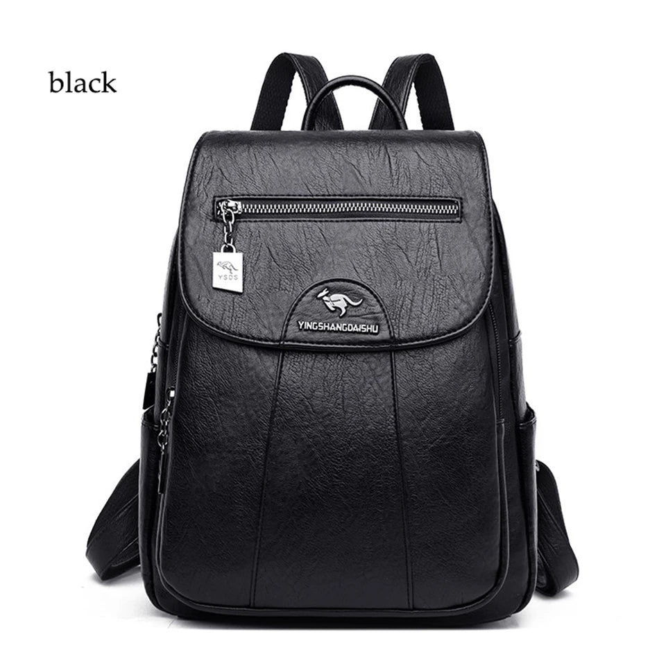 Women Soft Leather Backpacks Vintage Female Shoulder Bags