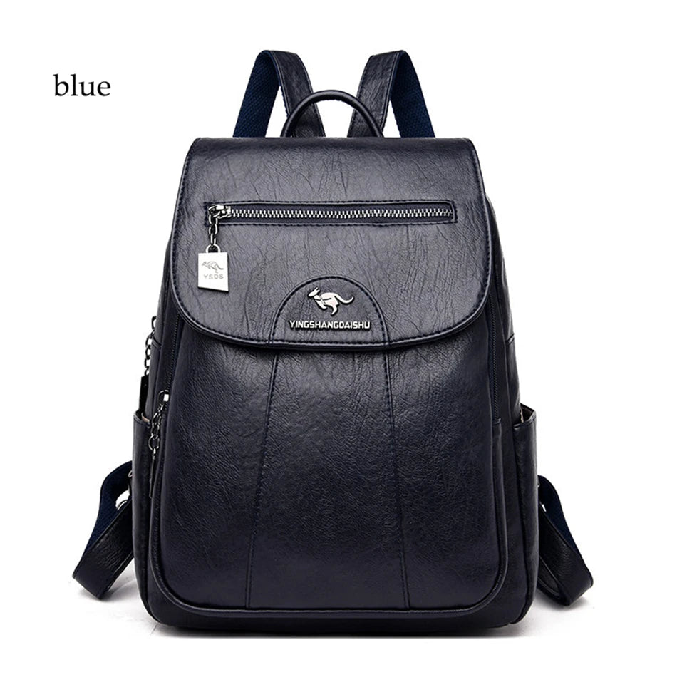 Women Soft Leather Backpacks Vintage Female Shoulder Bags