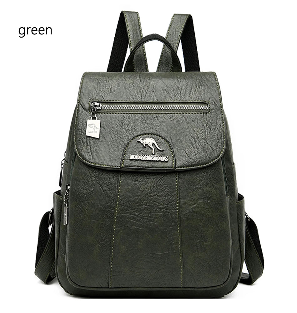 Women Soft Leather Backpacks Vintage Female Shoulder Bags