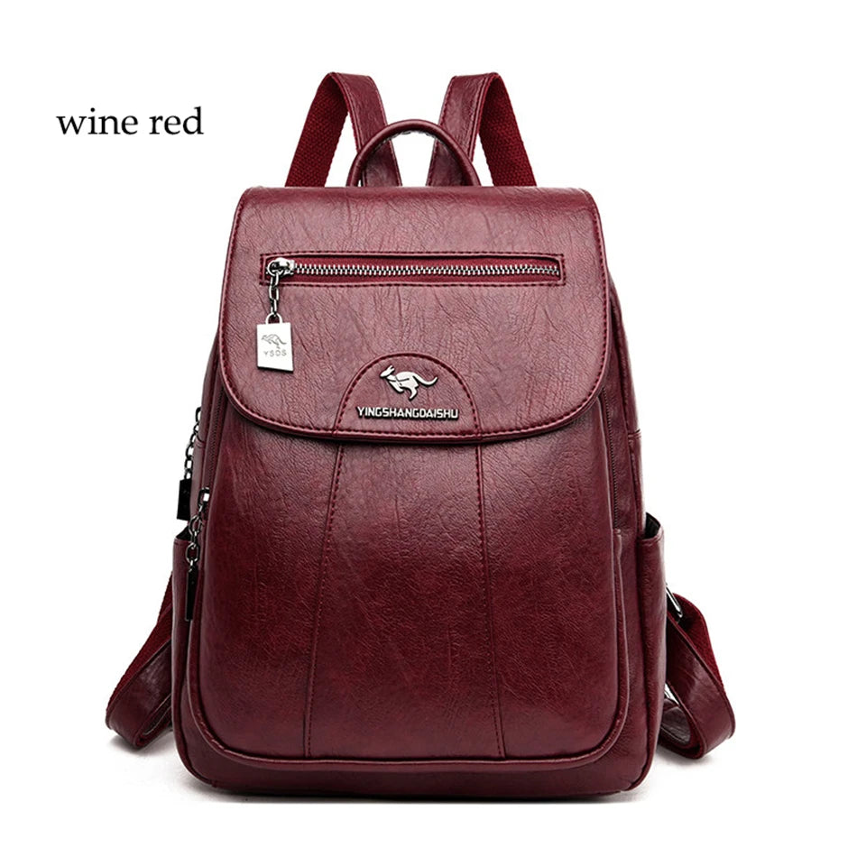 Women Soft Leather Backpacks Vintage Female Shoulder Bags