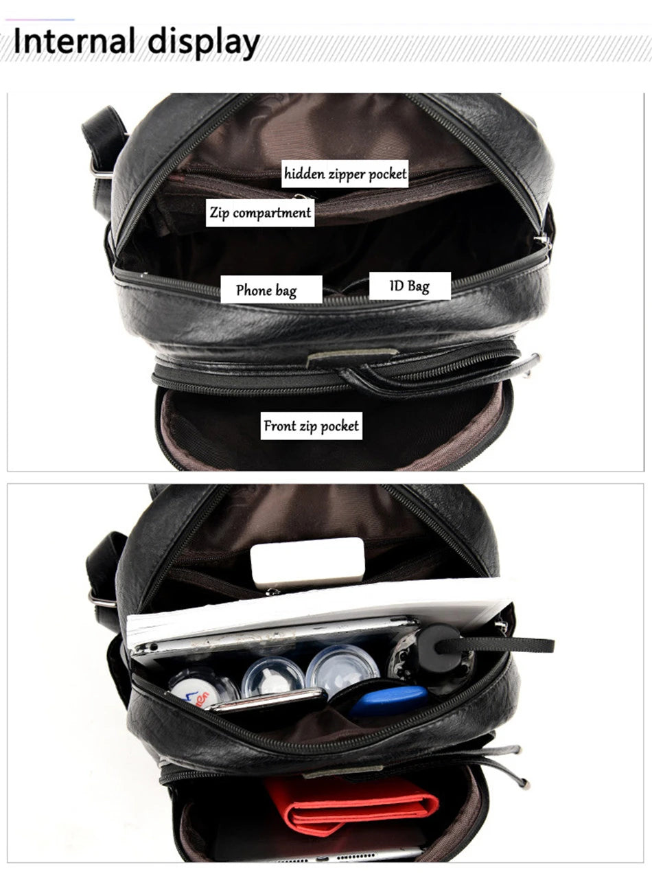 Women Soft Leather Backpacks Vintage Female Shoulder Bags