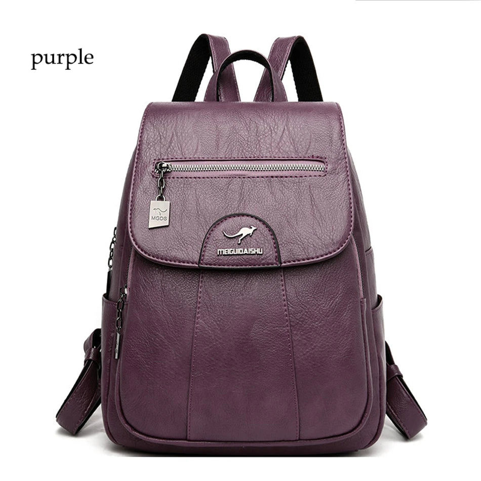 Women Soft Leather Backpacks Vintage Female Shoulder Bags