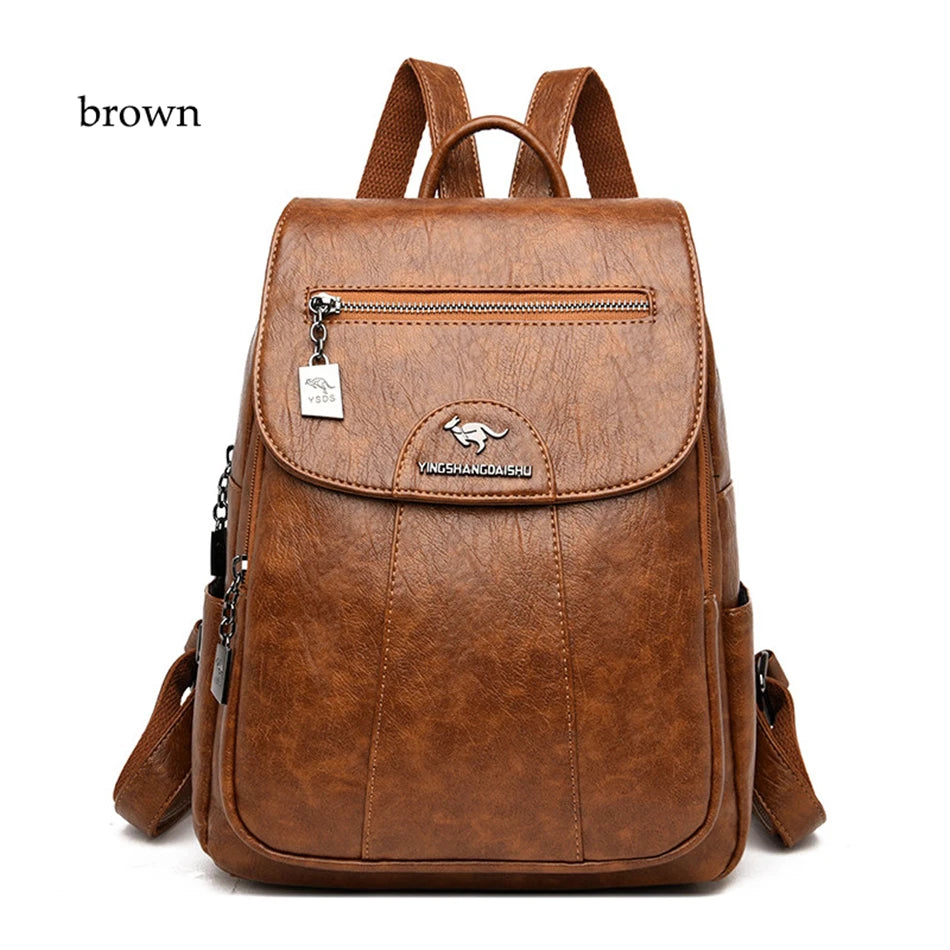 Women Soft Leather Backpacks Vintage Female Shoulder Bags
