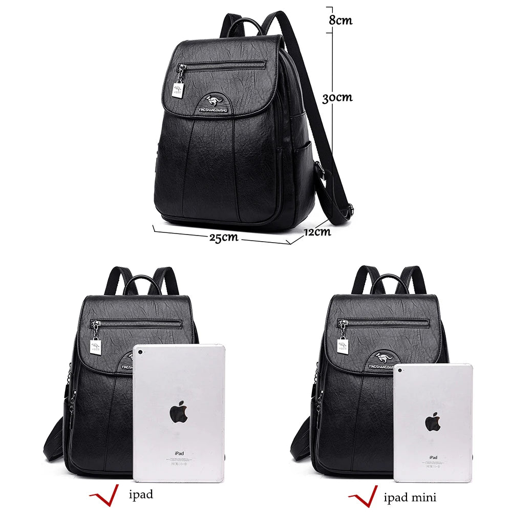 Women Soft Leather Backpacks Vintage Female Shoulder Bags