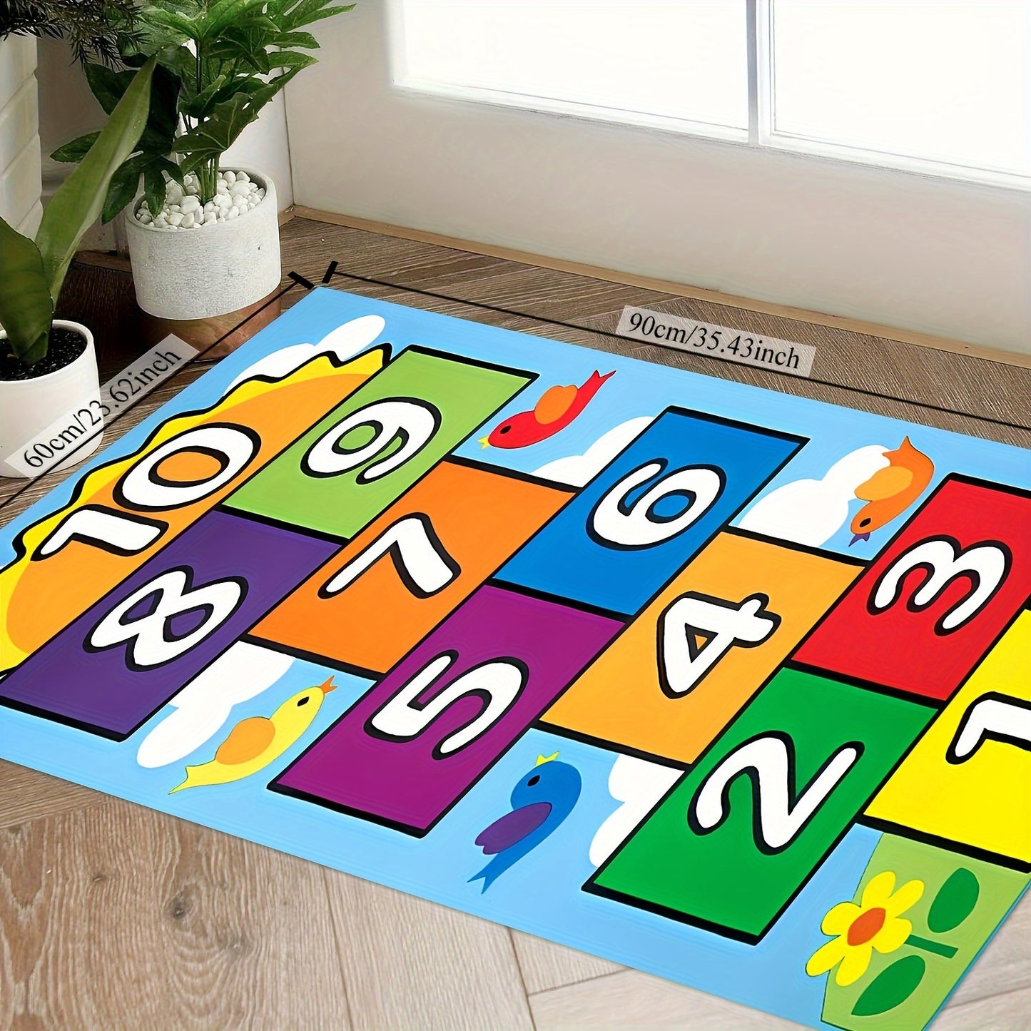 Velvet Hopscotch Mat – Large Non-Slip Washable Rug for Kids, Cartoon Printed Play & Learning Mat for Indoor Spaces