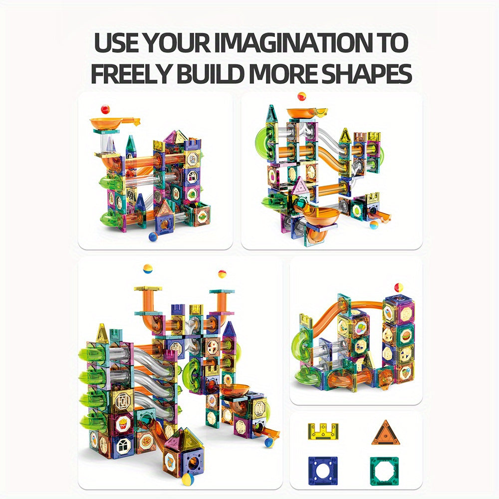 Magnetic Marble Run Set –126pcs Magnetic 3D STEM Building Blocks for Kids, Creative Learning & Fun Toy with Strong Magnetic Tiles