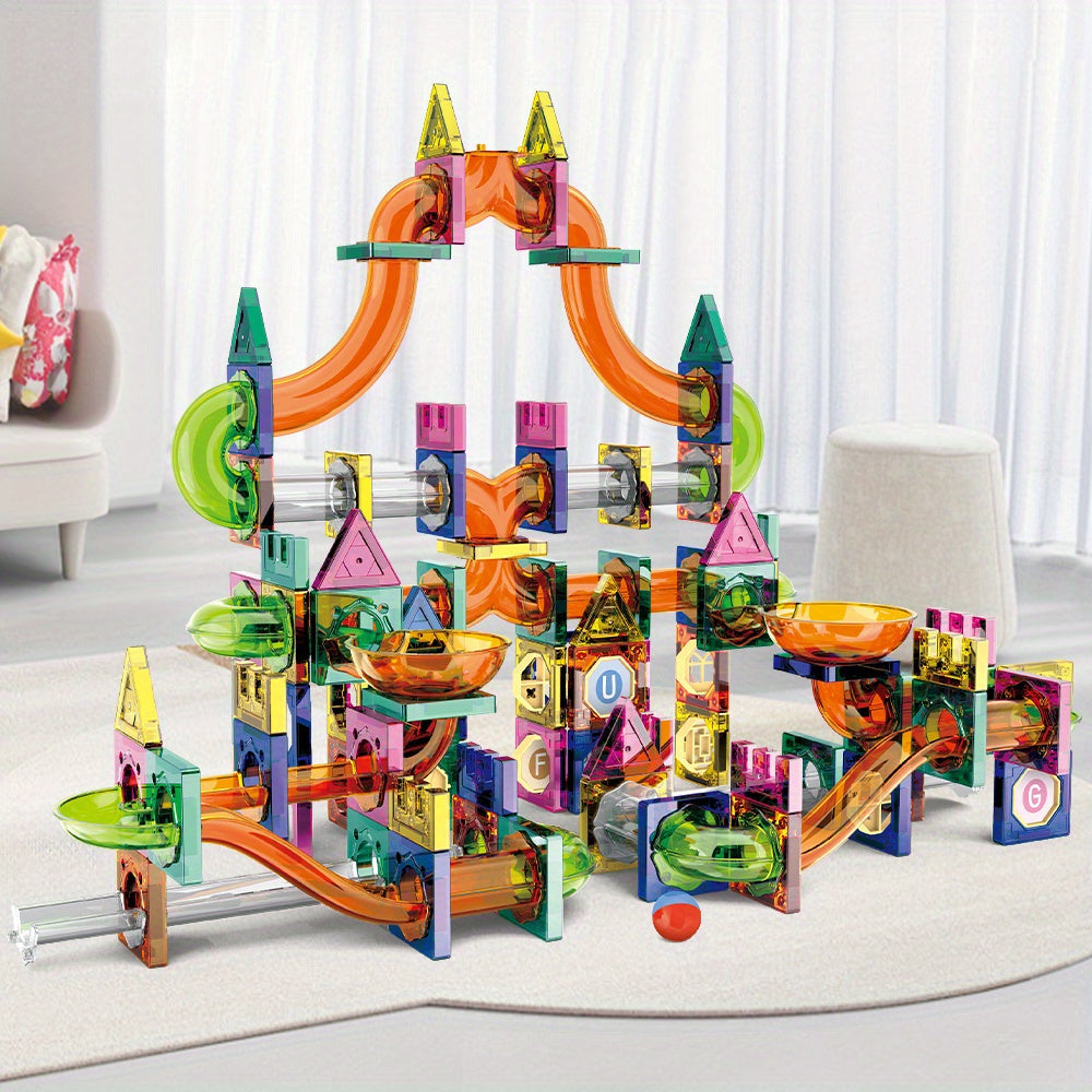 Magnetic Marble Run Set –126pcs Magnetic 3D STEM Building Blocks for Kids, Creative Learning & Fun Toy with Strong Magnetic Tiles