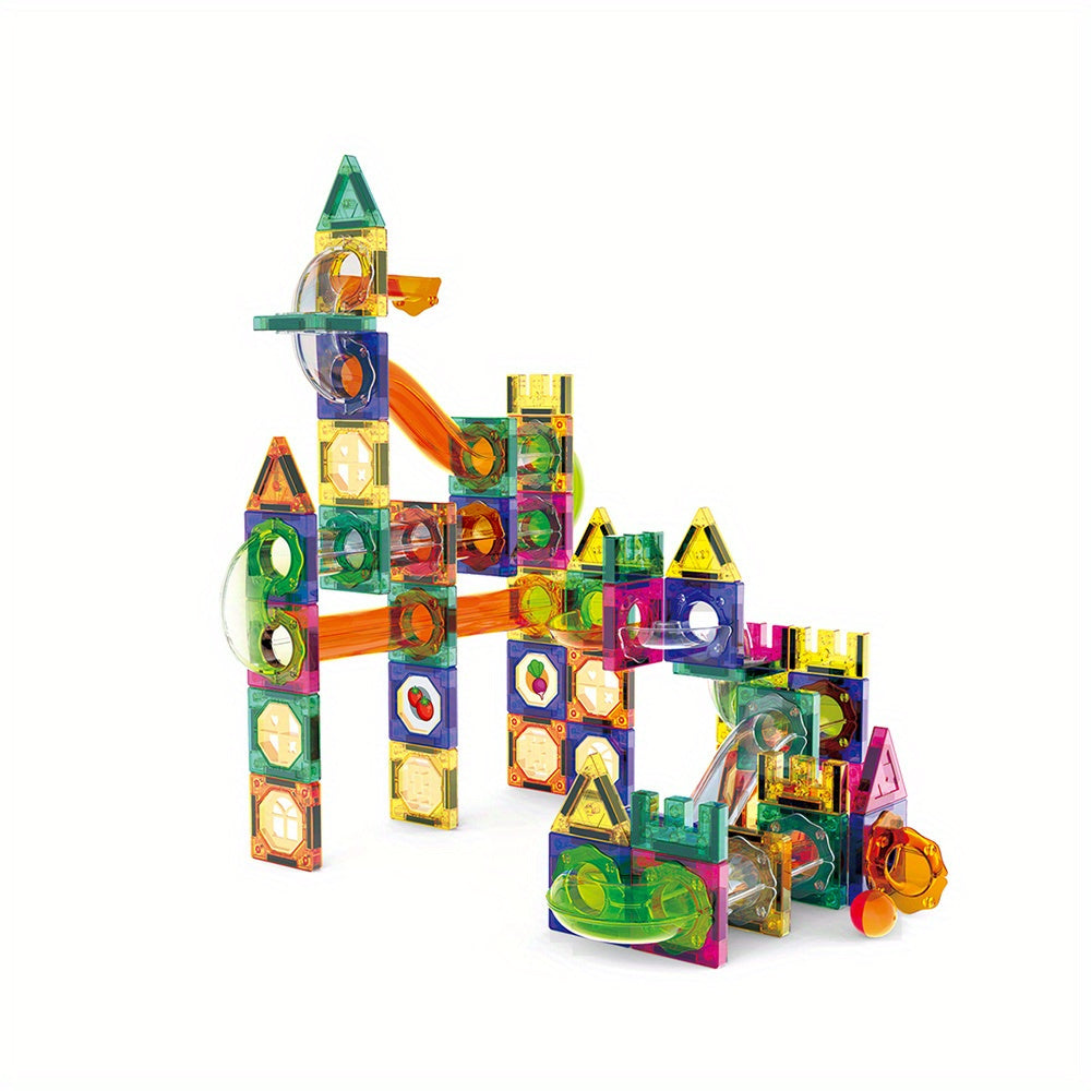 Magnetic Marble Run Set –126pcs Magnetic 3D STEM Building Blocks for Kids, Creative Learning & Fun Toy with Strong Magnetic Tiles