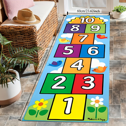 Velvet Hopscotch Mat – Large Non-Slip Washable Rug for Kids, Cartoon Printed Play & Learning Mat for Indoor Spaces