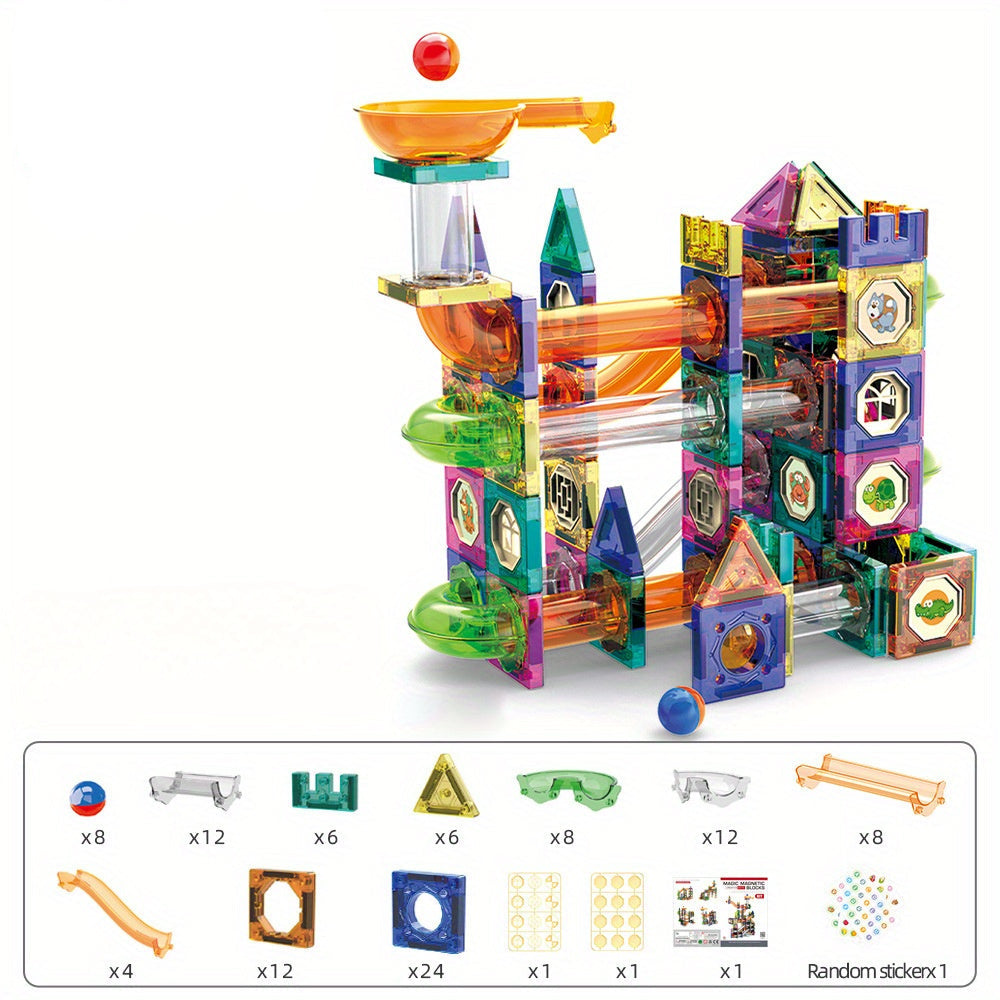 Magnetic Marble Run Set –126pcs Magnetic 3D STEM Building Blocks for Kids, Creative Learning & Fun Toy with Strong Magnetic Tiles