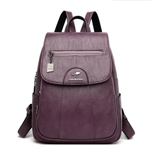 Women Soft Leather Backpacks Vintage Female Shoulder Bags