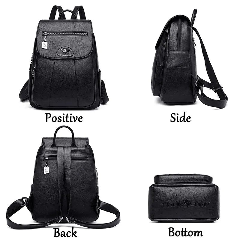 Women Soft Leather Backpacks Vintage Female Shoulder Bags