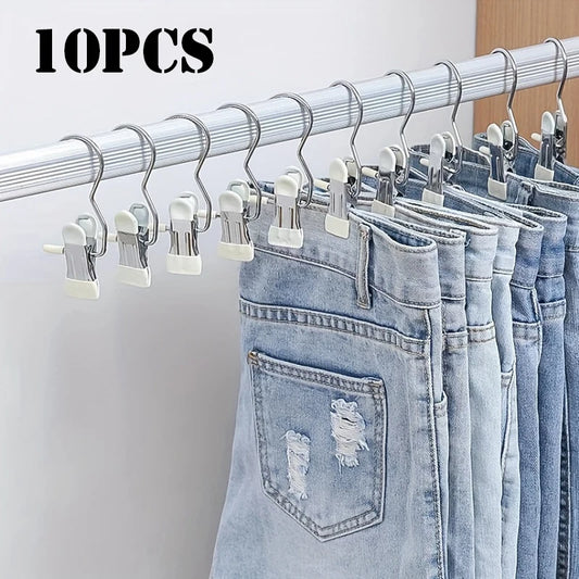 10pcs Stainless Steel Clothespins with Hook - Laundry Organizer & Portable Hanging Clip for Efficient Clothes Management