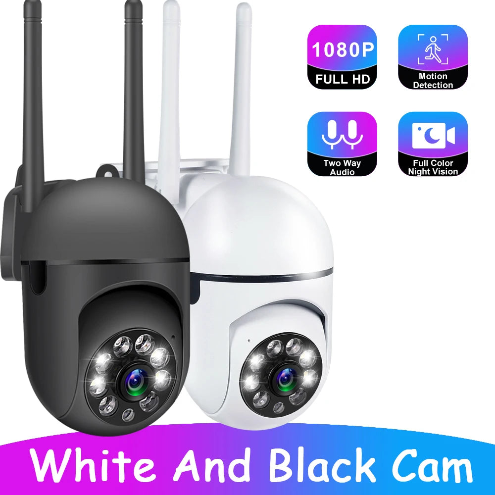 Cámara de seguridad WiFi Full HD 1080P con movimiento horizontal y vertical de 360°, visión nocturna, audio bidireccional y detección de movimiento 