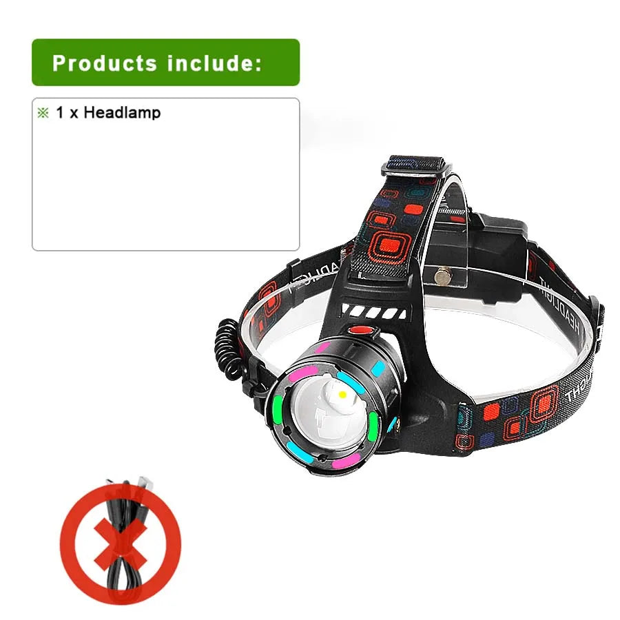 Powerful LED Headlamp 20000000LM, 4000M Long Range, Rechargeable, Outdoor & Fishing