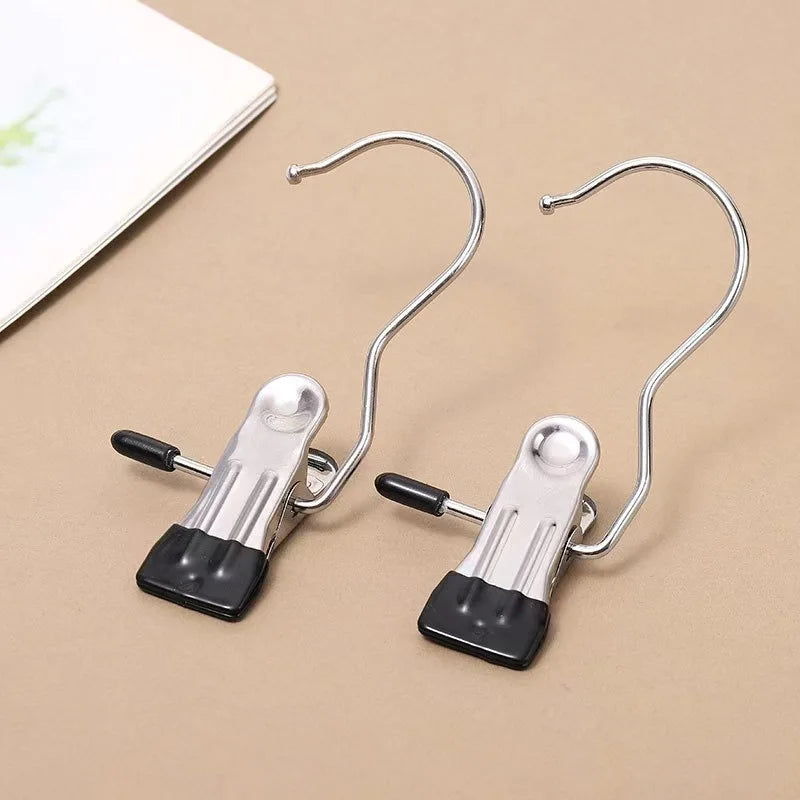 10pcs Stainless Steel Clothespins with Hook - Laundry Organizer & Portable Hanging Clip for Efficient Clothes Management