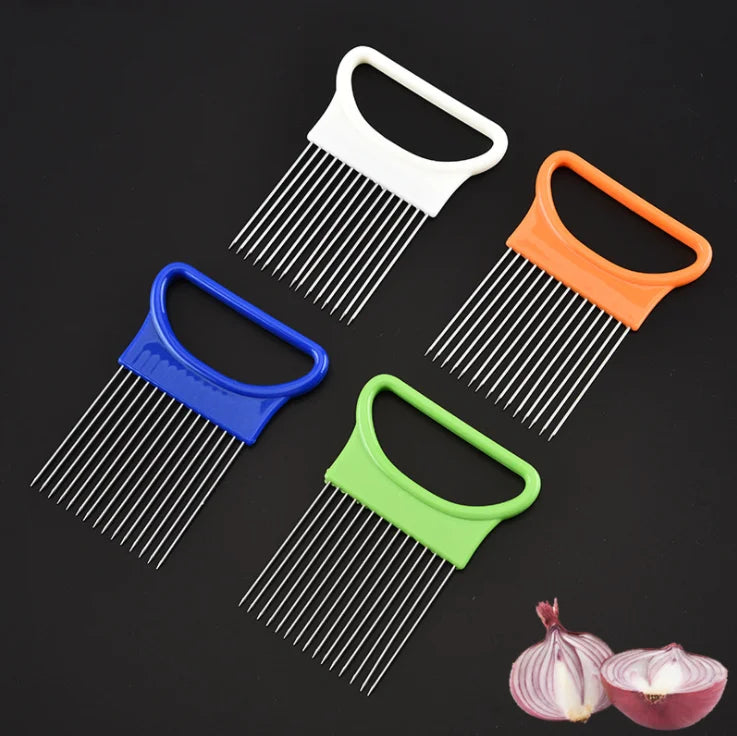 Stainless Steel Onion Cutter Holder Food Slicers Assistant Tomato Onion Slicer Holder Vegetables Cutting Fork Kitchen Gadgets