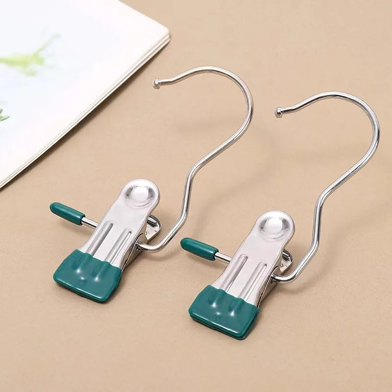 10pcs Stainless Steel Clothespins with Hook - Laundry Organizer & Portable Hanging Clip for Efficient Clothes Management