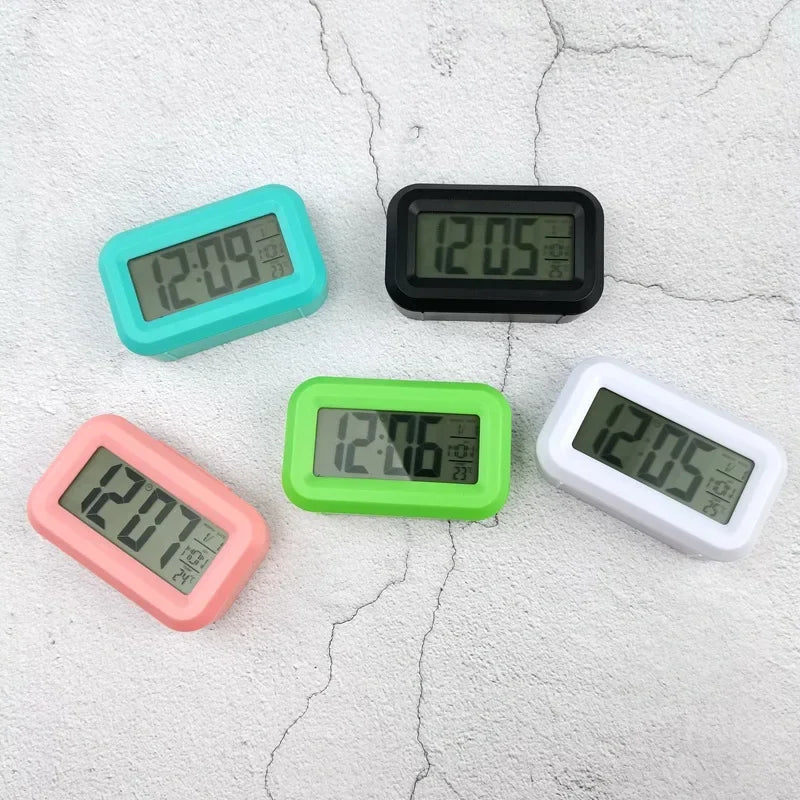 Battery Powered Mini Digital Alarm Clock Temperature Date Week Backlight Snooze Mute Table Clock 12/24H Countdown LCD Clock