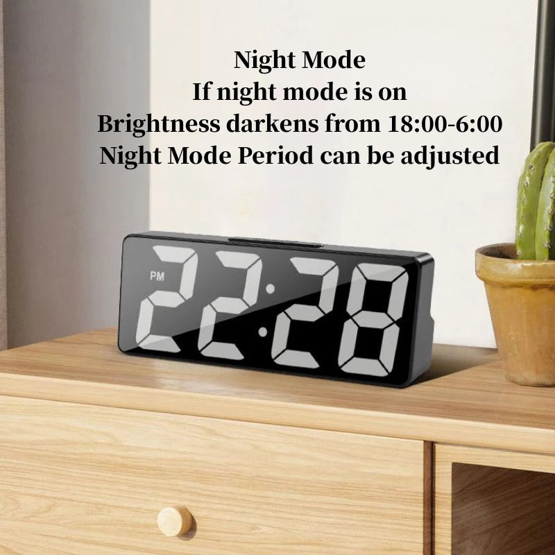 Voice Control LED Alarm Clock – Smart Digital Table Clock with Dual Alarms, Temperature Display, Snooze, Night Mode & USB Power