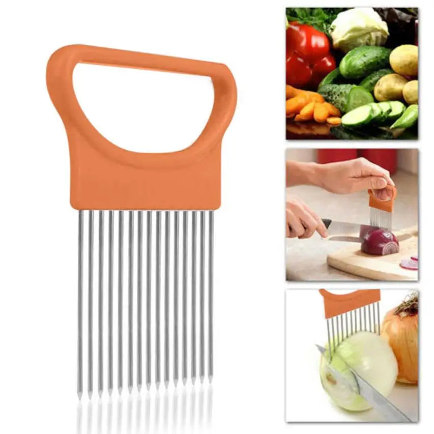 Stainless Steel Onion Cutter Holder Food Slicers Assistant Tomato Onion Slicer Holder Vegetables Cutting Fork Kitchen Gadgets