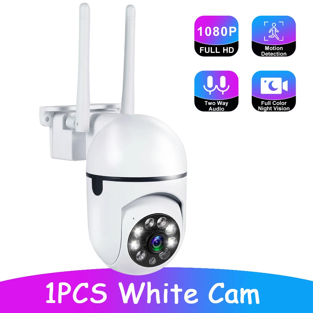 Cámara de seguridad WiFi Full HD 1080P con movimiento horizontal y vertical de 360°, visión nocturna, audio bidireccional y detección de movimiento 