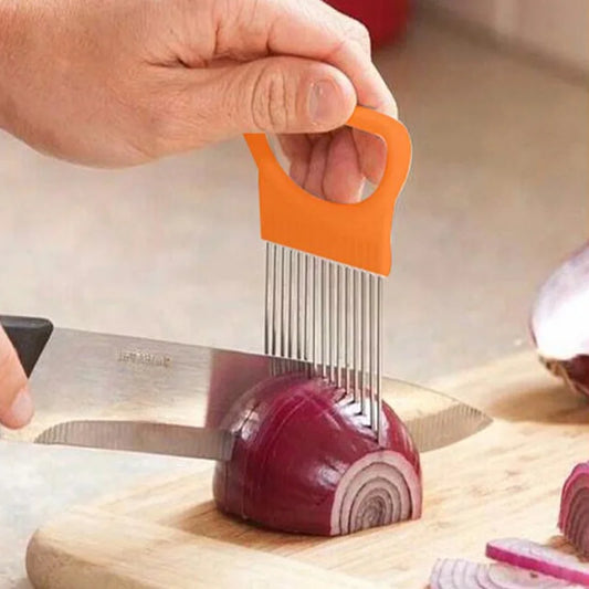 Stainless Steel Onion Cutter Holder Food Slicers Assistant Tomato Onion Slicer Holder Vegetables Cutting Fork Kitchen Gadgets