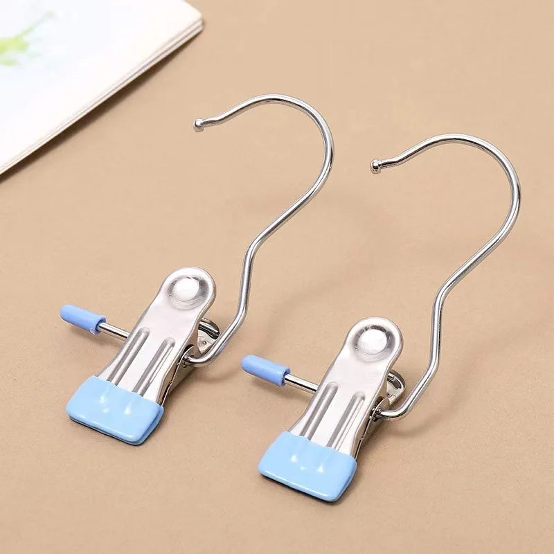 10pcs Stainless Steel Clothespins with Hook - Laundry Organizer & Portable Hanging Clip for Efficient Clothes Management