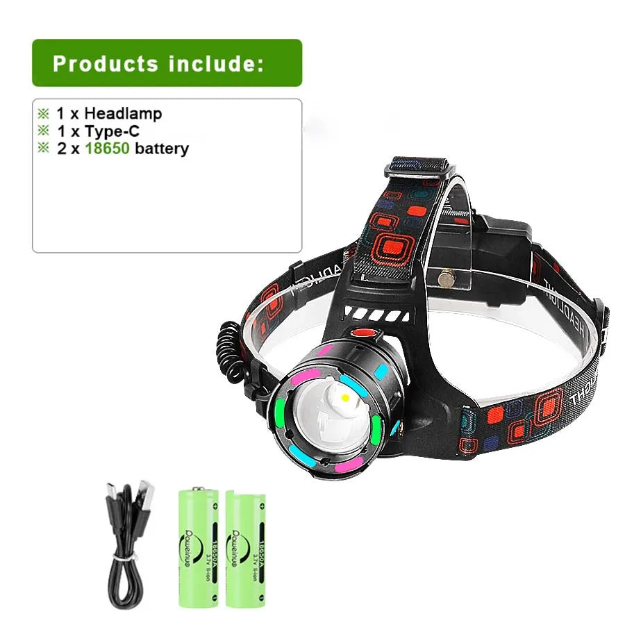 Powerful LED Headlamp 20000000LM, 4000M Long Range, Rechargeable, Outdoor & Fishing