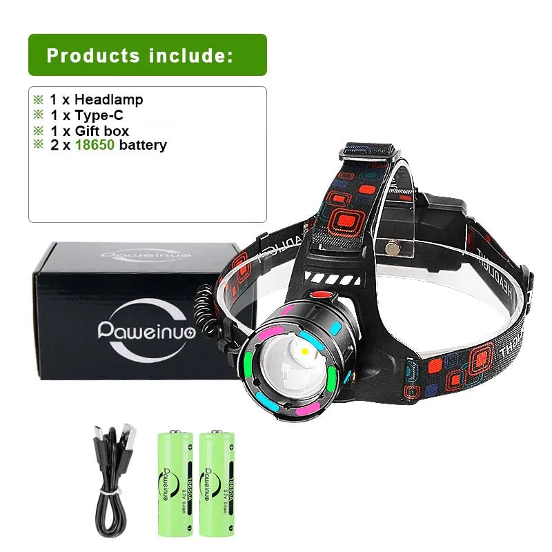 Powerful LED Headlamp 20000000LM, 4000M Long Range, Rechargeable, Outdoor & Fishing