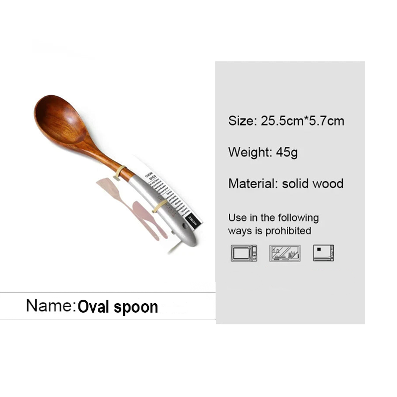 Thailand Teak Natural Wood Tableware Spoon Ladle Turner Long Rice Colander Soup Skimmer Cooking Spoons Scoop Kitchen Tool Set