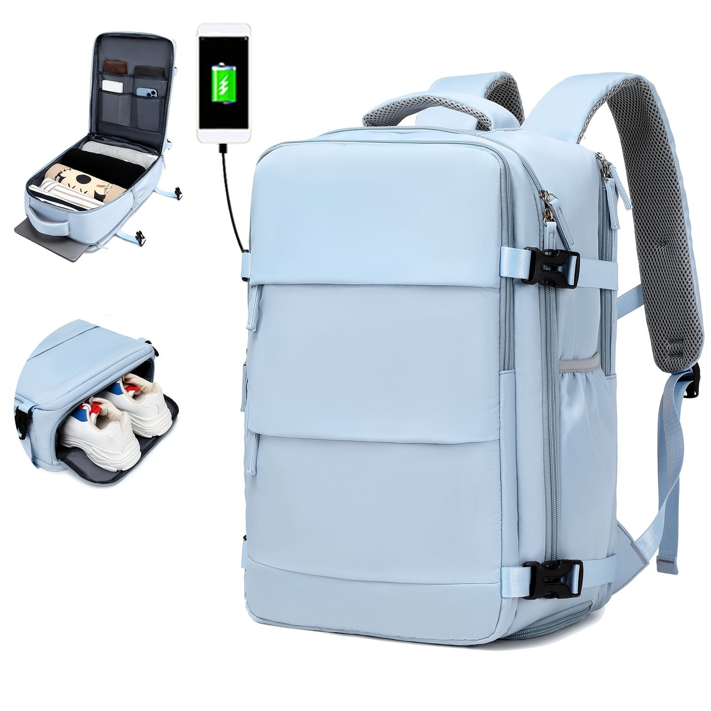 USB Powered Travel Bag with Shoe Compartment