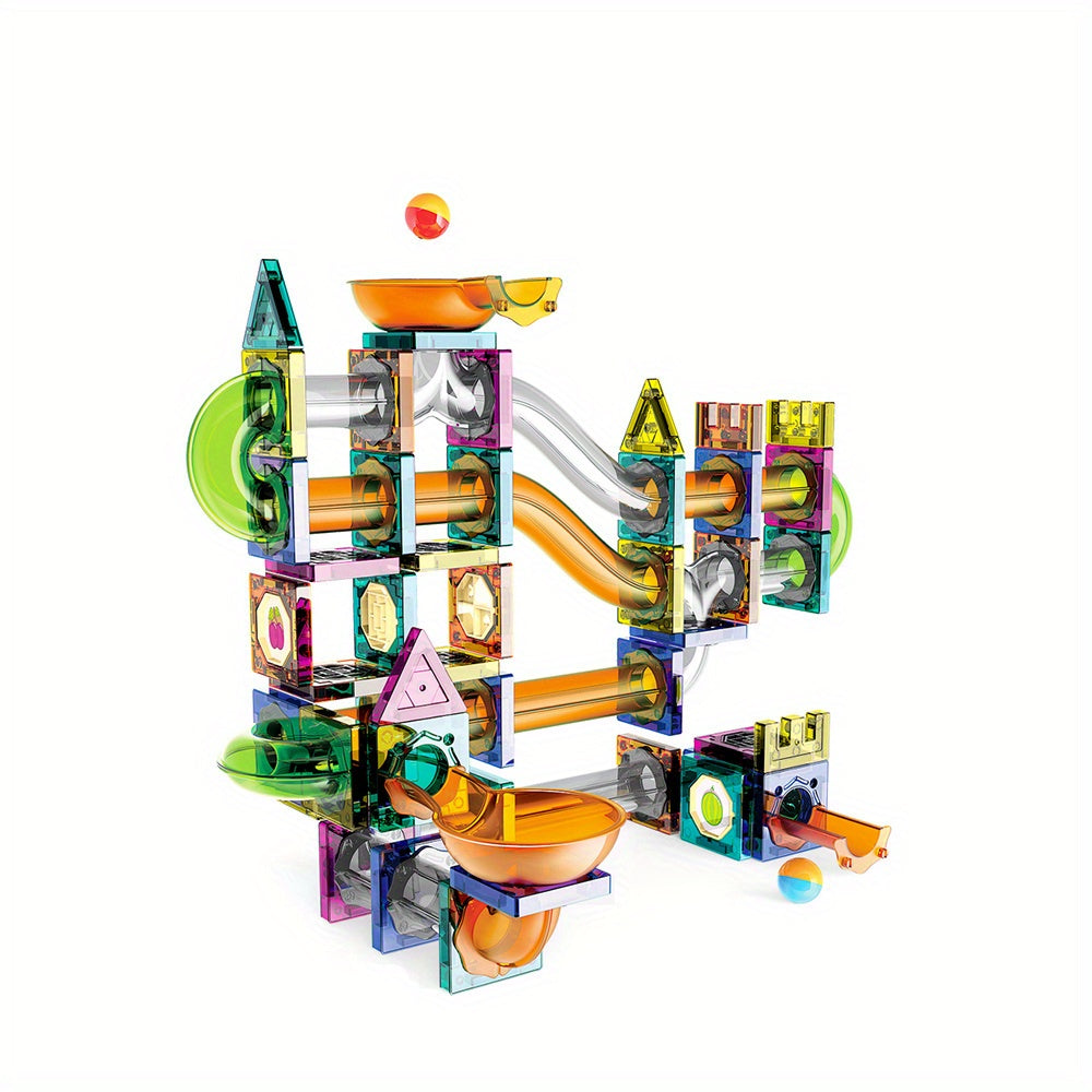 Magnetic Marble Run Set –126pcs Magnetic 3D STEM Building Blocks for Kids, Creative Learning & Fun Toy with Strong Magnetic Tiles